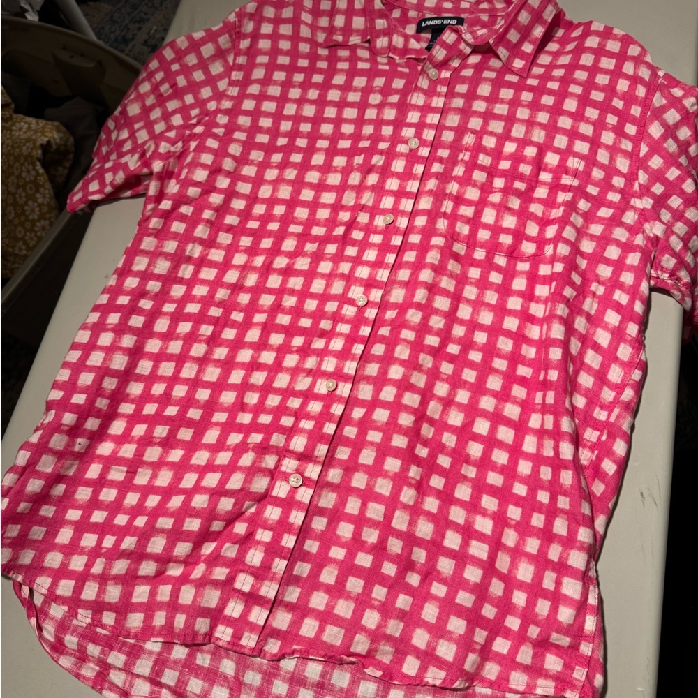 Land’s End pink linen Checkered Men's Shirt